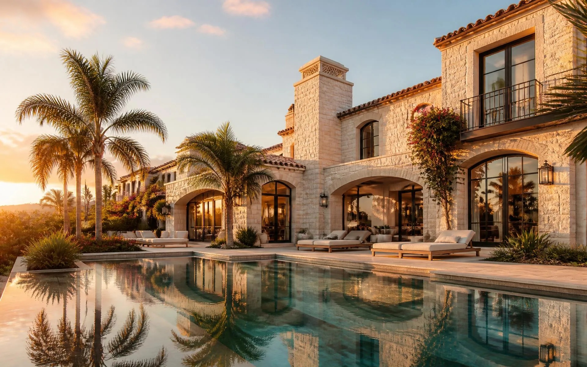 Villa contemporaine de prestige baignée dans la lumière dorée du soir